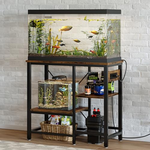 Bestier 40-50 Gallon Fish Tank Stand with Power Outlet, 36x19 Metal Aquarium Stand, 6-Leg Reptile Tank Stand with 3-Tier Adjustable Storage Shelves, 660LBS Capacity - WoodArtSupply