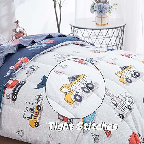 DJY Cotton Twin Bedding Set, Dinosaur Cars Reversible Twin Comforter Set for Kids Boys Girls, 4 Pieces Bed in a Bag Includes Quilted Comforter, Flat Sheet, Fitted Sheet and Pillowcase DJY