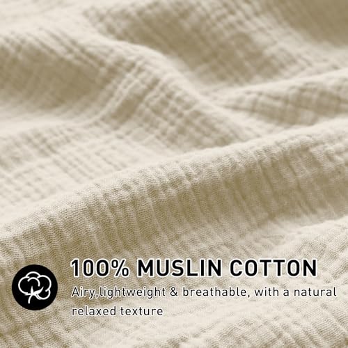 EMME Muslin Cotton Duvet Cover Set Light Tan King Size Linen Like Soft Breathable Lightweight Summer Comforter Cover Set with Zipper Closure (Light Tan, King, 104"x90") EMME