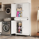 DEVAISE Metal Garage Storage Cabinet with Locking Doors and Adjustable Shelves, Rolling Tool Cabinet with Drawer for Garage,Warehouse,Home,Office (White) DEVAISE
