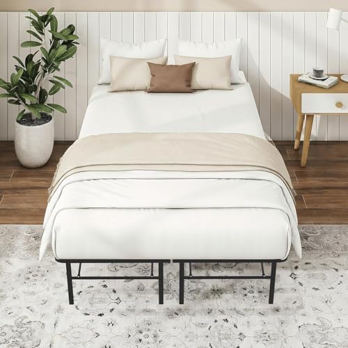 MAKE CHANGES Foldable Full Size Bed Frame，Metal Platform with 14" Underbed Storage, Heavy Duty，Noise Free,Easy Foldable Assembly, No Box Spring Needed,Black MAKE CHANGES