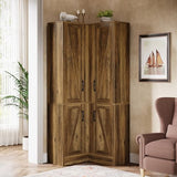 Tribesigns Corner Pantry Cabinet, 67" Tall Kitchen Pantry with Doors and 5-Tier Storage Shelves, Farmhouse Wooden Corner Bar Cabinet for Home, Living Room, Bar, Kitchen, Rustic Brown Tribesigns