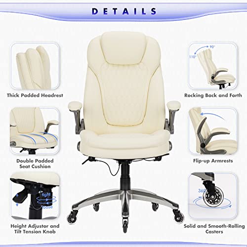 Executive Office Chair-Ergonomic Computer Desk Chair with Upgraded Caster for Swivel, High Back Office Chair with Padded Flip-up Arms,Leather Chair Thicken Seat for Comfort COLAMY