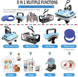 AKEYDIY 8 in 1 Heat Press with Tumbler Attachment 12 x 15 Inch Press W/Light Up PrimePress Sublimation Heat Press Machine Multifunction Swing Away Shirt Printing Heat Press for T-Shirts Cap & Mugs AKEYDIY