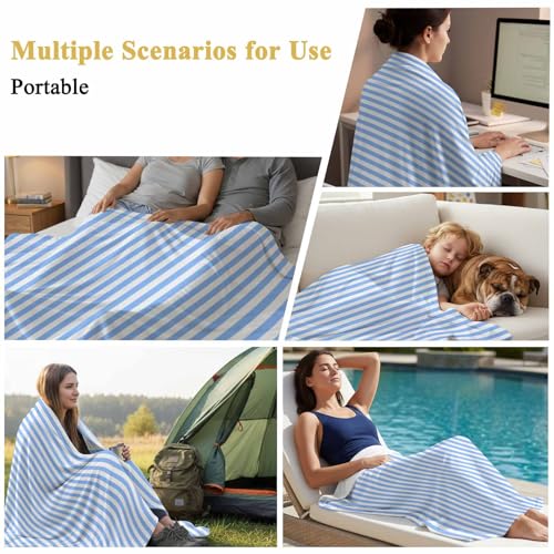 Light Blue Stripe Throw Blanket,Soft Cozy Flannel Blankets Modern Minimalist Style Plush Bedding Throws Lightweight Fleece Blanket for Bed Sofa Couch Home Decor 40x50in Quibro Zynth
