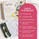 Elly & Grace Christian Embroidery Kit with Embroidery Hoop, Easy Embroidery Kit for Beginners and Adults, Full Embroidery Hoop Kit with Needles and Thread Included (Be Still)