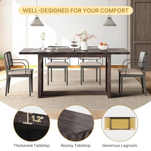 YITAHOME 70.8" Large Farmhouse Dining Table for 6 to 8 People, Rustic Style Wood Dinner Table, Rectangular Dining Table for Kitchen, Dining Room & YITAHOME