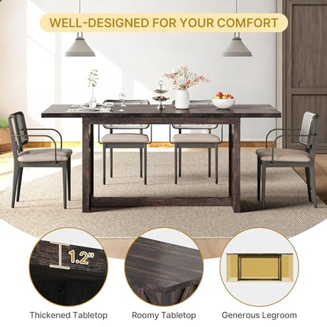 YITAHOME 70.8" Large Farmhouse Dining Table for 6 to 8 People, Rustic Style Wood Dinner Table, Rectangular Dining Table for Kitchen, Dining Room & YITAHOME