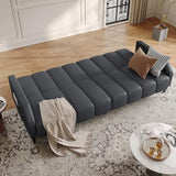 Fadware Faux Leather Couch, Convertible Futon Sofa Bed with Adjustable Backrest, Mid Century Leather Sofa Loveseat with Side Pockets& Metal Leg, Modern Leather Sleeper Sofa for Living Room Bedroom Fadware