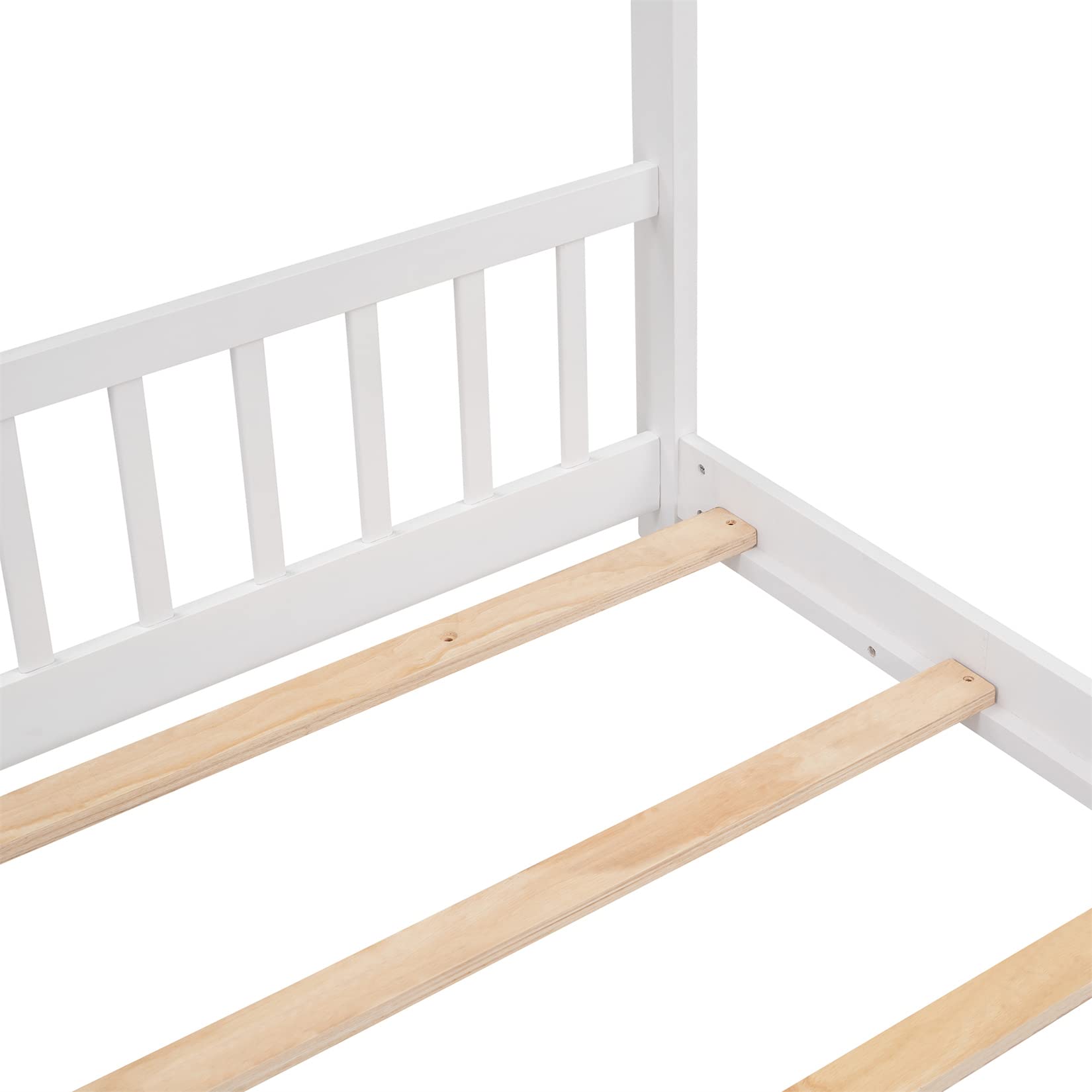 Full House Beds White Montessori Bed Wood Frame Kids Platform Bed with Headboard & Footboard for Children Boys Girls Teens - WoodArtSupply