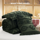Bedsure Boho Tufted Green Comforter Set Queen Size, GentleSoft™ 3 Pieces Boho Farmhouse Decor Bedding, Exquisite Shabby Chic Bedding for All Seasons, 1 Bed Comforter, 2 Pillow Shams, 90x90 Inches Bedsure