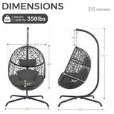 NICESOUL Swing Egg Chair with Stand, Bird Cage Patio Hanging Chair with Cushion, Large Swinging Chairs Indoor Outdoor, All-Weather 350lbs Eggshell Basket Seat for Porch, Backyard, Dark Grey