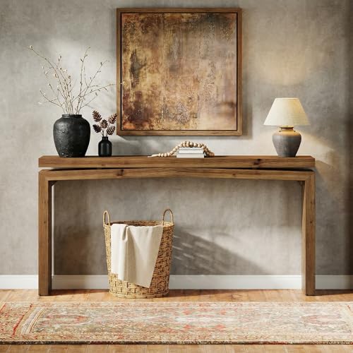 Tribesigns 63-Inch Solid Wood Console Table for Entryway, Farmhouse Narrow Long Sofa Table Behind Couch for Hallway, Living Room, Foyer, Entrance, Modern Simple Design, Brown Tribesigns