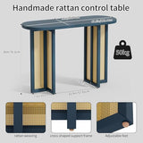 OMCHOM Blue Narrow Entryway Console Table Boho, 48 Inch Sofa Table with Leveling Feet, Hallway Table for Small Spaces Living Room Foyer Behind Couch, Easy Assembly OMCHOM