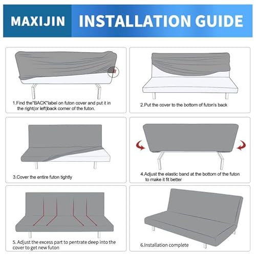 MAXIJIN Waterproof Futon Cover Full Size Washable Armless Sofa Bed Couch Cover Stretch Jacquard Futon Slipcovers Furniture Protector with Non-Slip Elastic Bottom (67"-82", Dark Gray) MAXIJIN