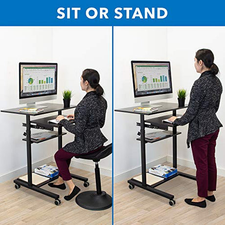 Mount-It! Mobile Standing Desk with Retractable Keyboard Platform | Height Adjustable Stand Up Computer Workstation | Locking Wheels, 99 Lbs Capacity Mount-It!
