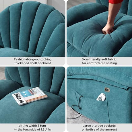 HOMYEDAMIC Power Recliner Chair Swivel, Comfortable Soft Fabric Shell Shape with Storage 360 Swivel Electric Big Tall Single Reclining Sofa for Adults Living Room Bedroom(Green) HOMYEDAMIC
