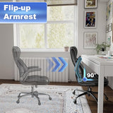 Keratee Executive Office Chair with Lumbar Support, High Back Leather Ergonomic Computer Desk Chairs with Flip-up Arms, 360° Swivel and Height Adjustable, Rocking Function, for Home, Office, Black Keratee
