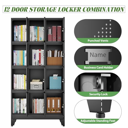 erosoei Metal Lockers for Employees, 12 Doors Metal Storage Locker with Card Slot and Ventilation Holes, Steel Employee lockers for Home Office School Gym Garage, Requires Installation erosoei