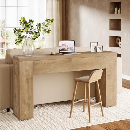 Tribesigns 63-Inch Wooden Console Table with 2 Hidden Drawers, Farmhouse Rustic Brown Sofa Table for Living Room, Hallway, Entrance, Foyer, Easy Assembly (Brown) Tribesigns