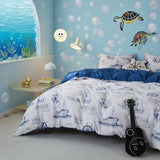 Simple&Opulence 100% Organic Cotton Duvet Cover for Kids Teens,3 Pieces Soft Cartoon Comforter Cover with Zipper Closure, Boys Bedding Set with Sailboat Pattern,Twin Simple&Opulence