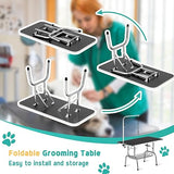 Polar Aurora 46'' Dog Grooming Table, Heavy Duty Pet Grooming Table for Dogs at Home Foldable Grooming Table w/Adjustable Arm & Noose & Mesh Tray Professional Dog Show Stainless Steel Black Polar Aurora