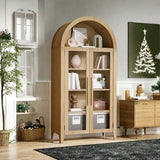 TRUNBACK 63" Arched Display Cabinet with Glass Doors, 5-Tier Curio Cabinet for Living Room, Adjustable Shelves for Dining Room & Home Office, Oak TRUNBACK