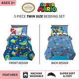 Super Mario Bros Kids Bedding Super Soft Cozy Reversible Comforter and Sheet Set with Sham, 5 Piece Twin Size Nintendo Gamer Bed Set, (100% Officially Licensed Product) by Franco Franco