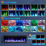 CABIHOME 60 Inch Electric Fireplace Wall Recessed and Wall Mounted with Adjustable Flame Color, Speed, Brightness, Low Noise, Built-in Timer, Log & Crystal, Remote Control & Touch Screen, 750/1500W CABIHOME