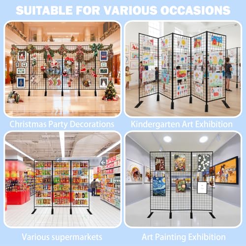 Room Divider Freestanding Gridwall, 2 Panel Folding Display Board Organizer with Base Feet, Privacy Screens Portable Freestanding Display Board Wire for Craft Shows Events Retail NEESEEYEE