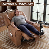 ANJ Premium Genuine Leather Power Recliners for Adults, Dual Motor Electric Recliner Chairs with Power Headrest & Dual Cup Holders, Overstuffed Heavy Duty Reclining Sofa for Living Room Bedroom, Brown