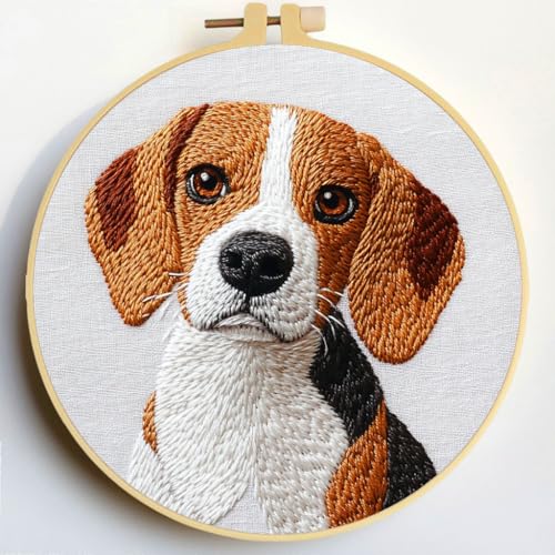 Punch Needle Kits Beagle Dog Embroidery Starter Set with Hoop Easy for Beginners DIY Stress Relief Handmade Craft Hobby and Home Decor 20x20cm-1