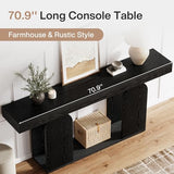 Tribesigns 70.9-Inch Extra Long Sofa Table, Farmhouse Console Tables with Wood Frame and Storage Shelf, 2-Tier Wood Table Behind Couch for Living Room, Hallway, Foyer, Black Tribesigns