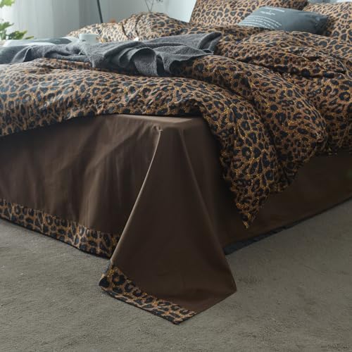 Leopard Print Comforter Set King Soft Fluffy Animal Cheetah Printed Comforter Set 3 Pieces Brown Black Floral Bedding Farmhouse Leopard Pattern King Size Comforter with 2 Pillowcases for All Season LifeTB