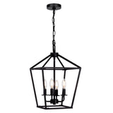 4 Light Chandelier, Industrial Ceiling Light Black Lantern Light Fixtures with Farmhouse Metal Cage Adjustable Height Rustic Geometric Hanging Light E12 Base for Kitchen Island, Entryway, Indoor Seaside village