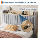 GarveeHome Upholstered Bed Frame with Storage Headboard and Charging Station, Platform Bed Frame with Drawers, Heavy Duty, No Box Spring Needed, Easy Assembly, Grey, Full Size GarveeHome