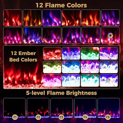 GOFLAME 36 Inch Smart WiFi Electric Fireplace, Compatible with Alexa & Google Assistant, Wall Mounted & Recessed, 750W/1500W Heater with Remote/APP Control, 12 Flame & Ember Bed Colors, 12H Timer GOFLAME
