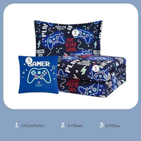 Kaleido Space Kids Comforter Set Twin Size for Boys, Glow in The Dark Gamer Bedding Set 1 Comforter, 1 Decor Pillow, 1 Pillow Sham, Twin XL Comforter Set Kaleido Space