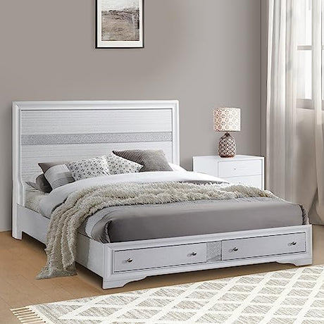 Acme Naima Queen Wooden Storage Bed in White ACME Furniture