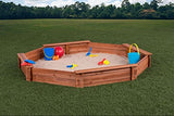 Octagon Wooden Cedar Sand Box w Seat Boards | Eco-Friendly Cover & Ground Liner | 84" X 78" x 9" | 3/4" Cedar Boards | Easy DIY Assembly | Holds 800+ lbs of Sand | Natural Cedar Beauty Built to Last CREATIVE CEDAR DESIGNS