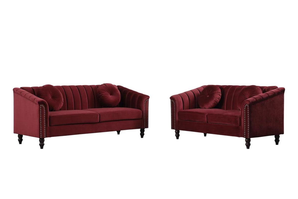 UOCFYK 60" Loveseat Sofa, Microfiber Chesterfield Upholstered Sofas Love Seat, Couch Chair Sets with Style Button Tufted, Scroll Arms and Nailhead for Living Room, Office, Apartment-Red UOCFYK