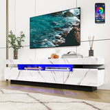 Uspeedy 70IN White TV Stand for 75/80 inch TV,Modern LED TV Stand for Living Room,High Gloss Entertainment Center with Storage Drawer,APP RGB Light,TV Console,Television Stands(Marbling) Uspeedy
