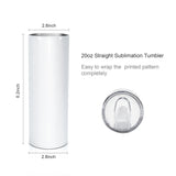 AGH 10 Pack Sublimation Tumblers Blank 20 OZ Straight Skinny Tumbler with Straw, Stainless Steel Double Wall Insulated Tumbler for Tumbler Press Machine AGH