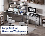 Pamray 60 Inch L Shaped Gaming Desk with LED Lights and Power Outlets Reversible Corner Computer Desk with Pegboard Storage Shelves Home Office Table for Work Study Black Pamray