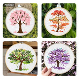 Sivilife Embroidery Starter Kit for Beginners, 4 Sets Stamped Cross Stitch Kits for Adult, Seasonal Tree Pattern Hand DIY Kits with 2 Embroidery Hoop Instructions Color Threads Needles and Scissor