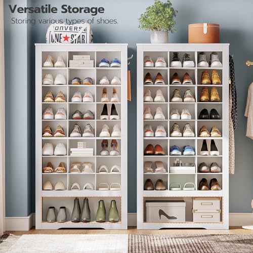 HOOBRO Shoe Cabinet, 8-Tier Heavy Duty Shoe Storage Cabinet, Freestanding Shoe Rack with 24 Cubbies and 3 Hooks, for Entryway, Closet, Living Room, White WT24SC01 - WoodArtSupply