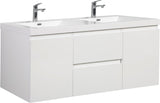 60" Floating Bathroom Vanity with Sink, Modern Wall-Mounted Bathroom Storage Vanity Cabinet with Double Resin Top Basin and Two Soft Close Drawers, Glossy White Wekuku