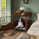 Zivanti 43'' XL Fluted Large Dog Crate Furniture with 3 Doors, Modern Indoor Decorative Dog Crate End Table, Wooden Dog Kennel Cage for Medium to Large Dogs, Walnut Zivanti