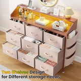 Lulive Dresser for Bedroom with 9 Drawers - Chest of Drawers for Bedroom with LED Light & Charging Station - Kids Adults Chest of Drawers for Living Room Hallway Closet Nursery (Pink) Lulive