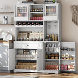 Gyfimoie 71" Pantry Cabinet with LED Light & Outlet, Kitchen Hutch Storage Cabinet with 6 Adjustable Shelves and 3 Hanging Rack Shelves,Food Pantry for Kitchen, Dining Room or Living Room, White Gyfimoie